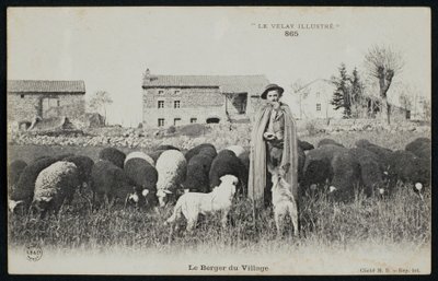 Ansichtkaart met een herder in een dorp, ca.1900 door French Photographer